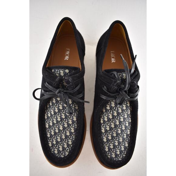 Dior Mens Explorer Boat Shoe Black Suede Blue Oblique Logo Lace Up Loafer 44 11 - Picture 10 of 15